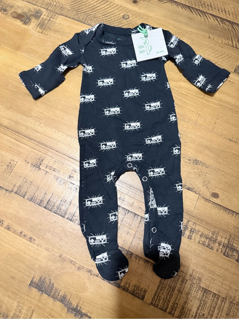 Kate Quinn Little Liam Retro Games black baby onesie